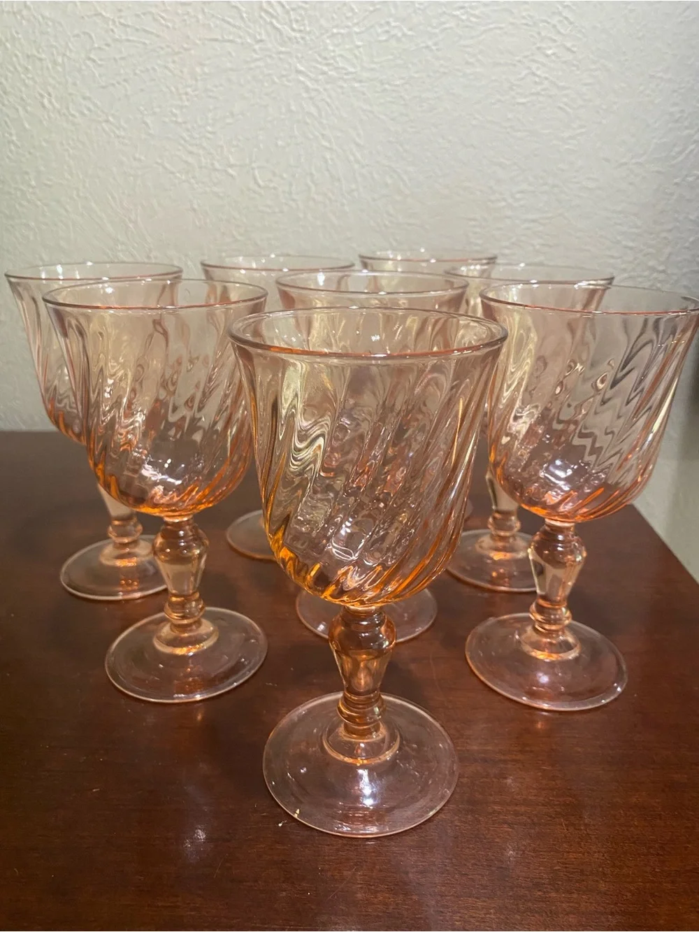 Vintage, Set of 8, Luminarc ROSALINE Pink Swirl Wine Glasses made in France
